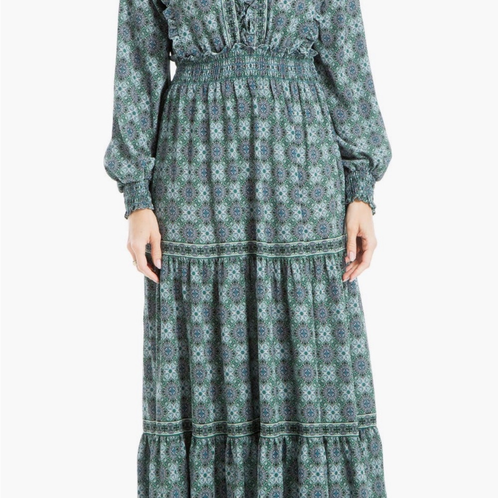 Max Studio Blue Patterned Long Sleeve Dress